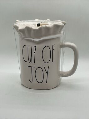 NIP Rae Dunn Cup of Joy Ceramic Mug with Ruffled Lid  and Bumblebee Accent